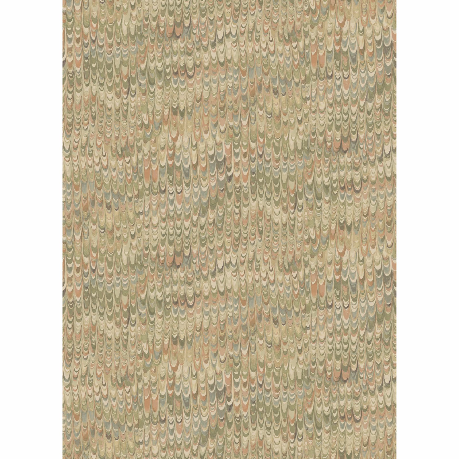 Muted sage wallpaper with scalloped marbling in beige, cream and dusty blush