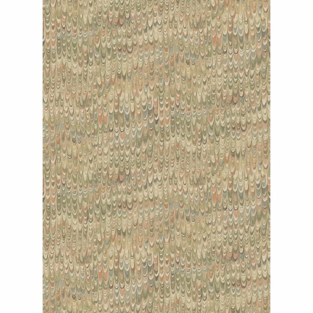 Muted sage wallpaper with scalloped marbling in beige, cream and dusty blush