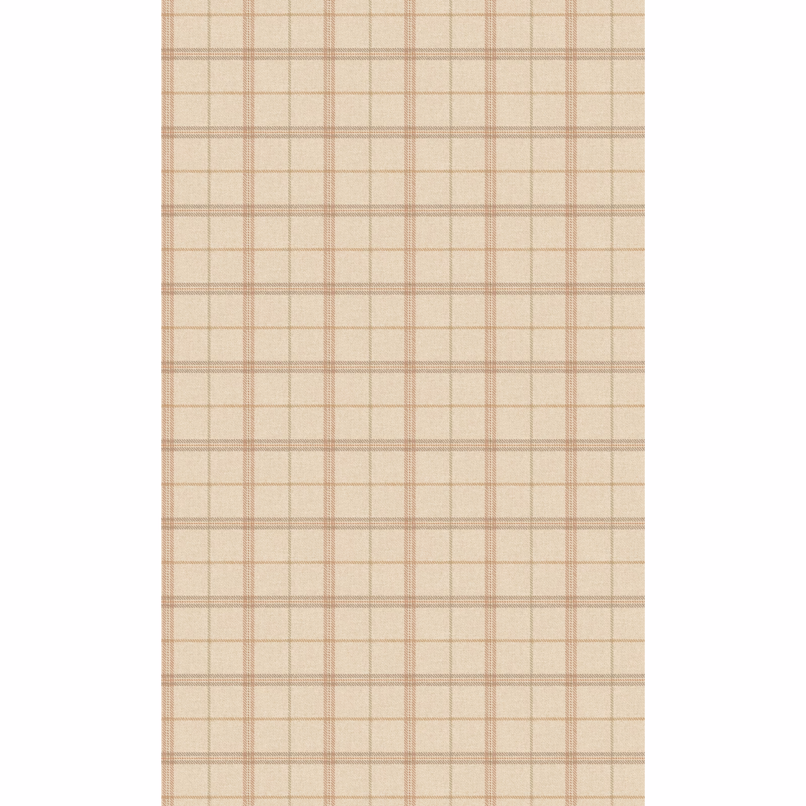 Pale antique-beige wallpaper with muted taupe and terracotta lines forming a fine plaid