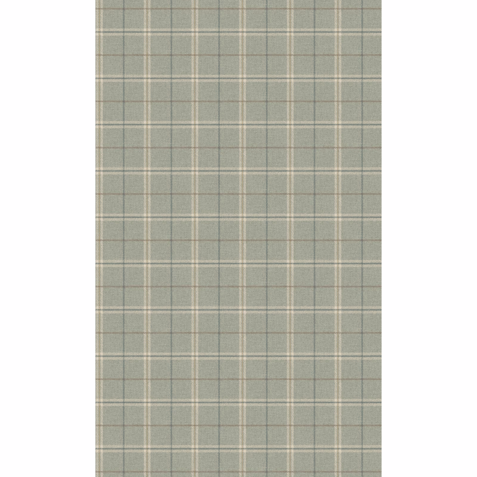 Muted aqua and sage-grey checked wallpaper with fine ivory grid lines