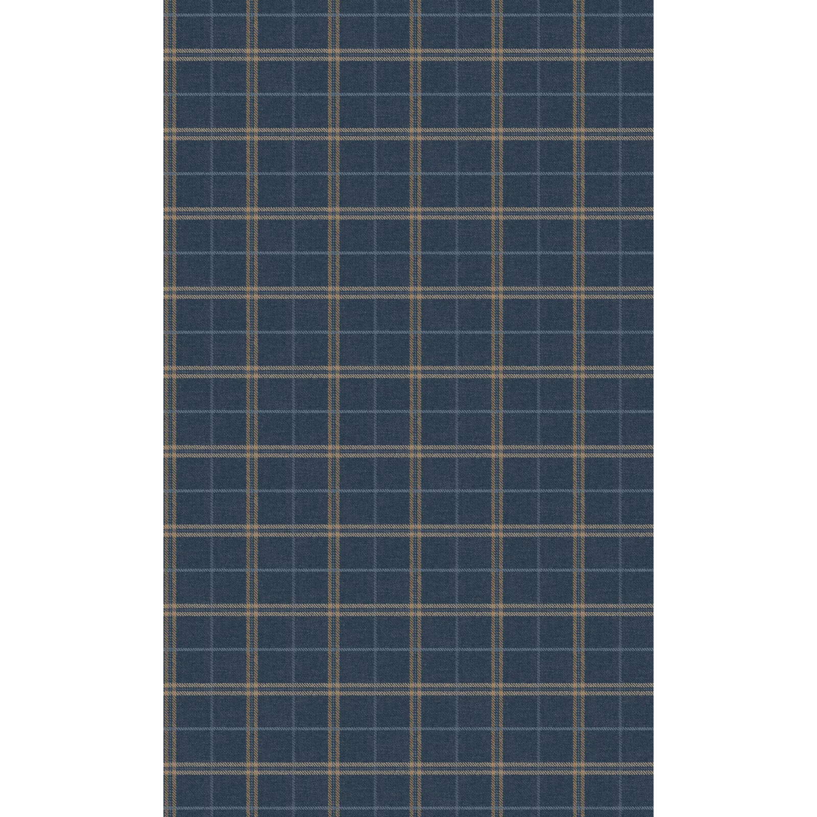 Deep indigo wallpaper with fine taupe and blue-grey windowpane checks