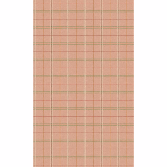 Dusty tea-rose wallpaper with fine coral, sage green and cream plaid lines
