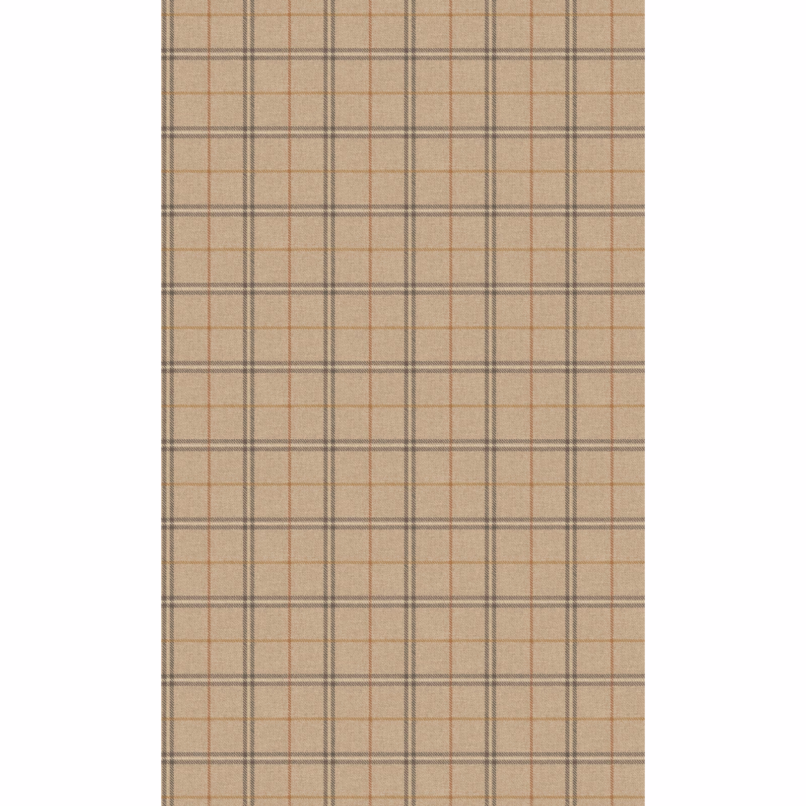 Warm smoky beige plaid wallpaper with charcoal lines and muted russet accents
