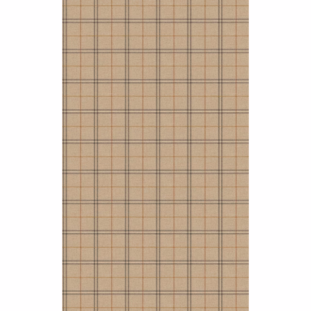Warm smoky beige plaid wallpaper with charcoal lines and muted russet accents