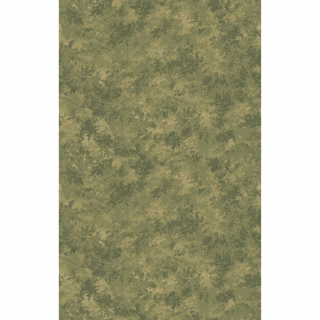 Muted olive wallpaper with mottled leafy marks and warm mossy highlights