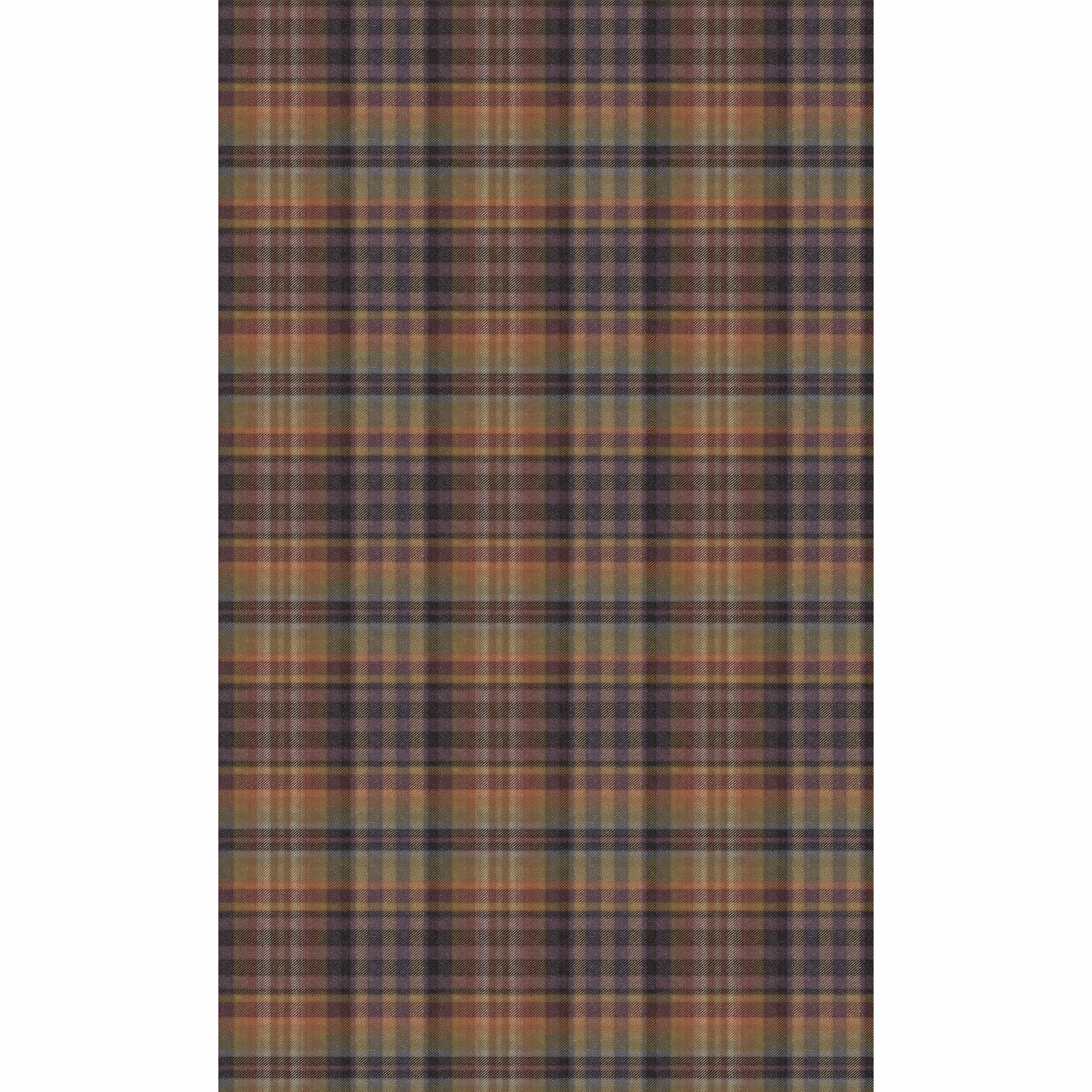 Muted amethyst plaid wallpaper with olive, ochre and rust intersecting checks