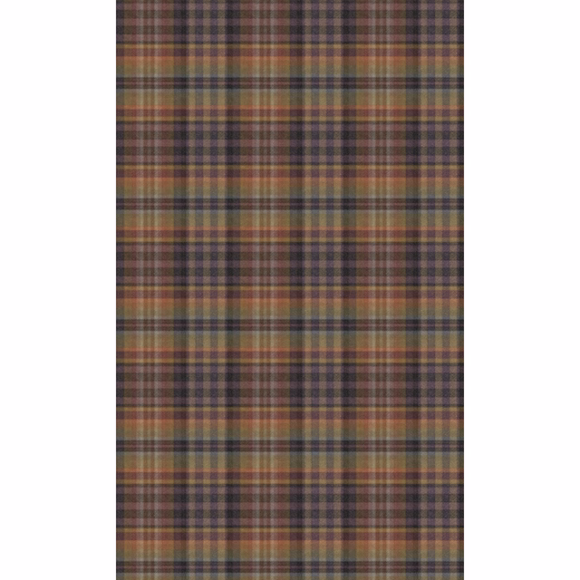 Muted amethyst plaid wallpaper with olive, ochre and rust intersecting checks