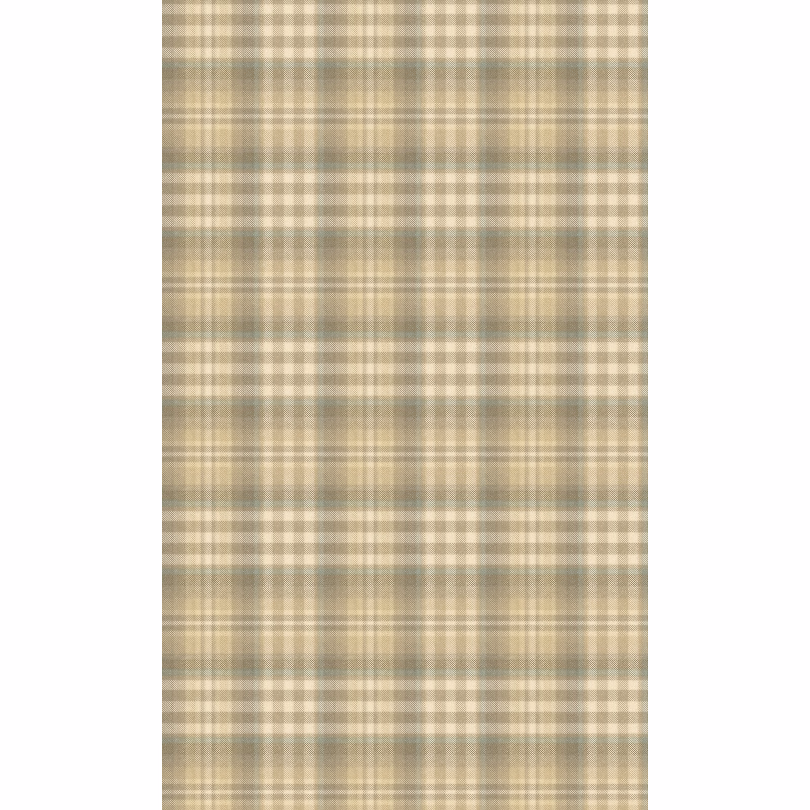 Muted stone beige plaid wallpaper with grey-green bands and fine checked lines
