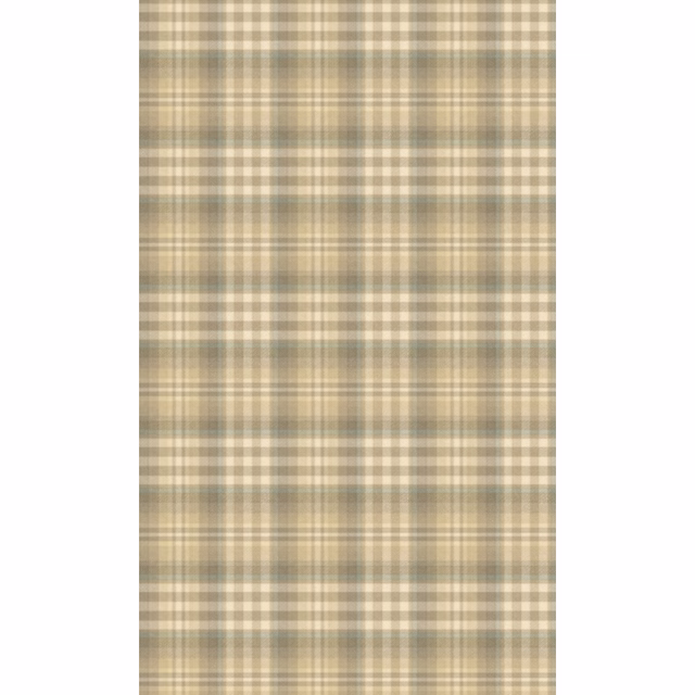 Muted stone beige plaid wallpaper with grey-green bands and fine checked lines