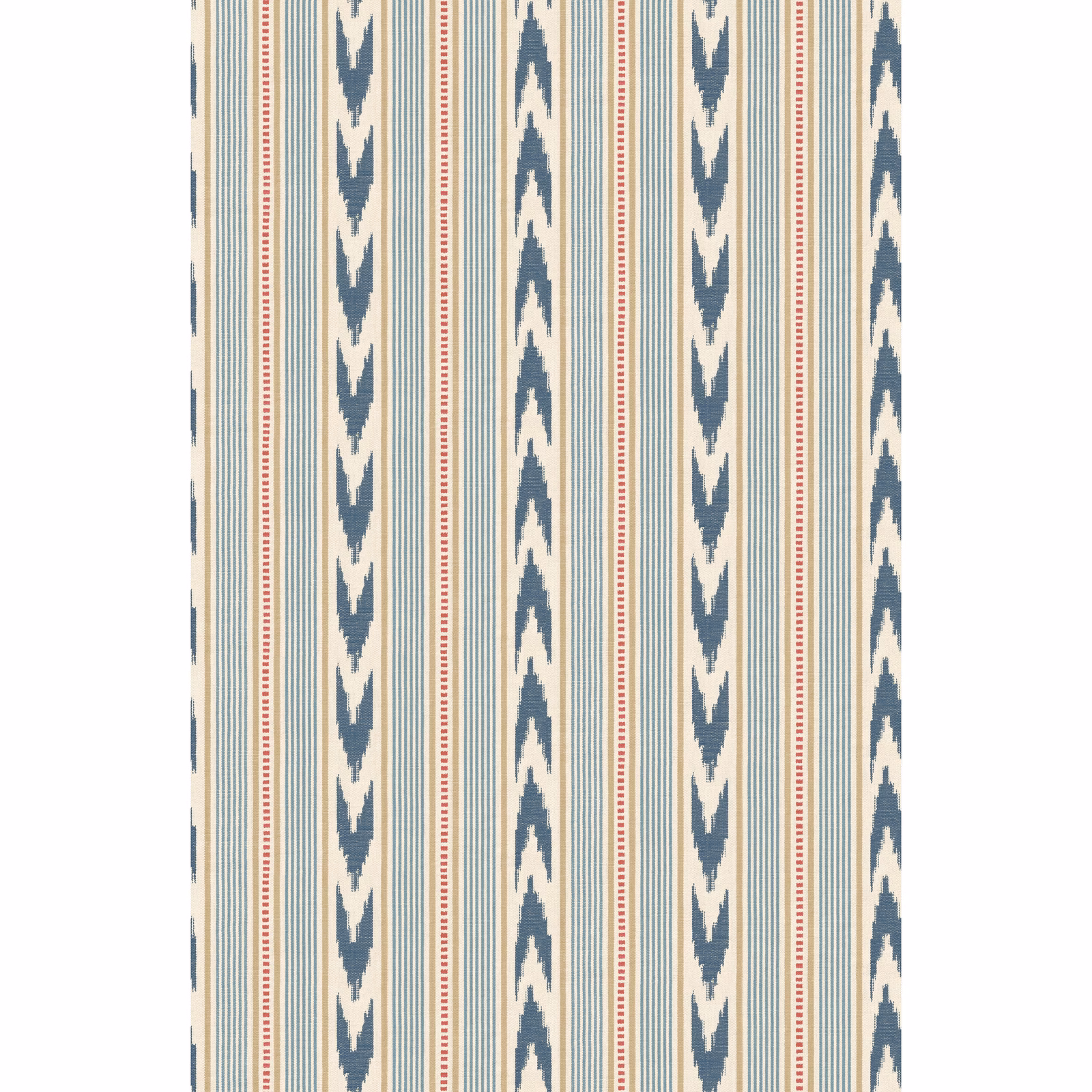 Cream wallpaper with slate-blue arrow motifs and fine red pinstripes