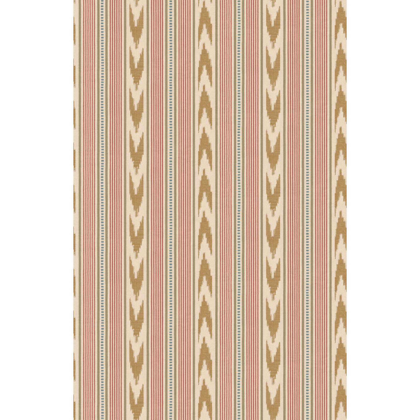 Muted old-red and sand striped wallpaper with repeating leaf-like motifs