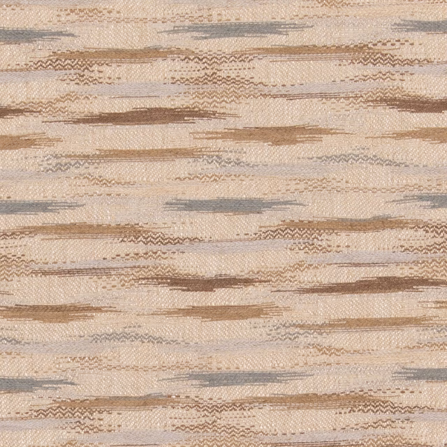 Warm beige woven swatch with taupe, brown and grey broken horizontal marks