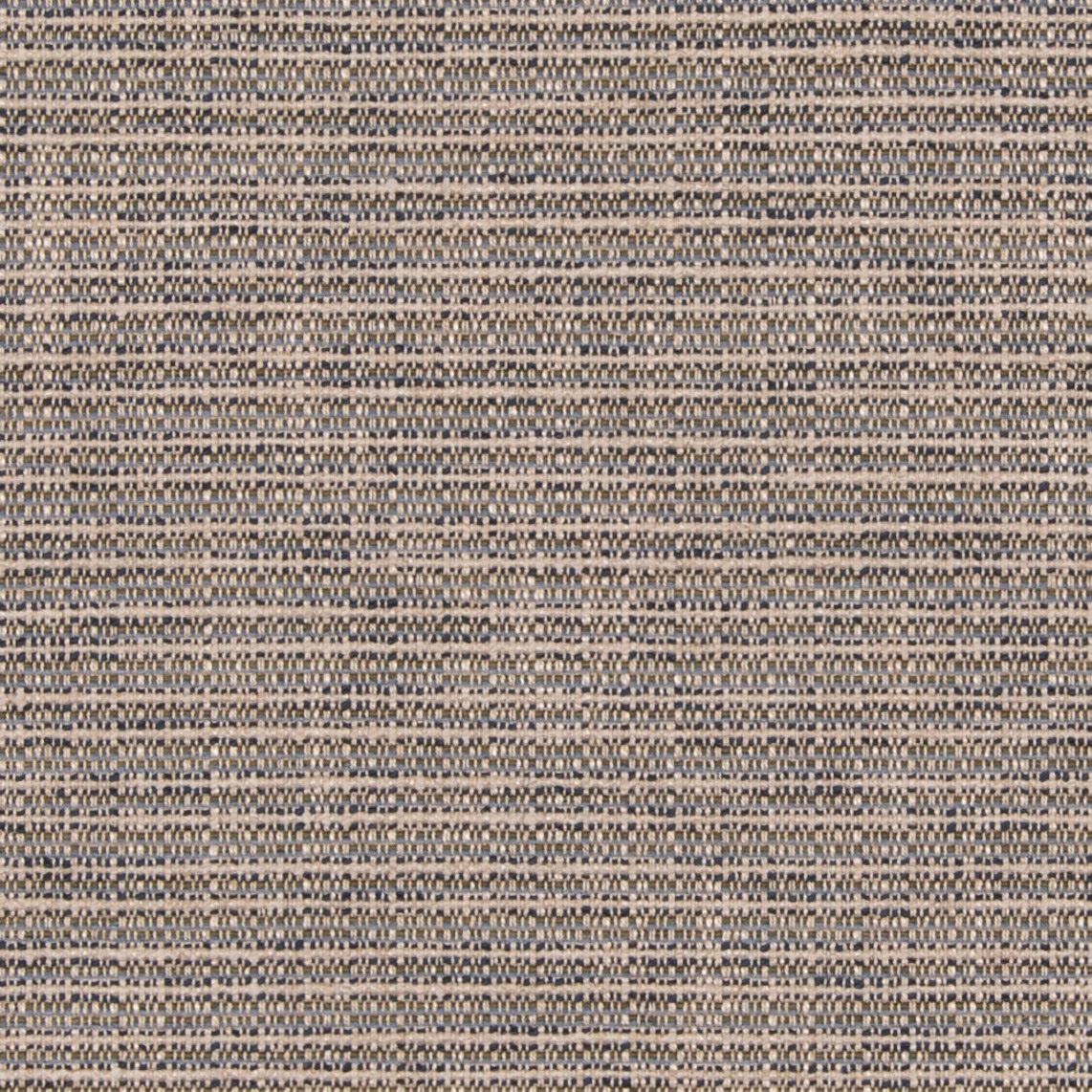 Close-up of muted blue-grey woven fabric with cream and charcoal horizontal flecks