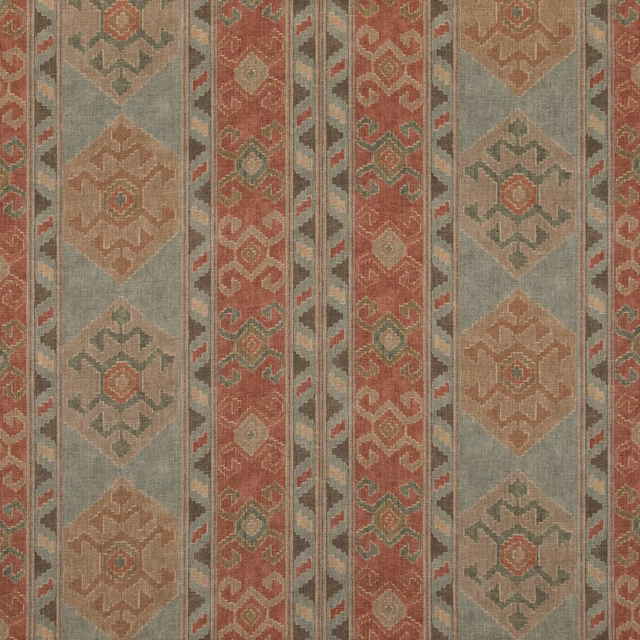 Muted terracotta, sage and taupe geometric woven bands with repeating diamond motifs