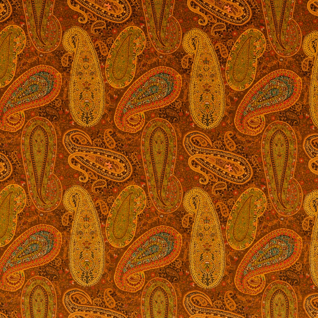 Burnt spice velvet with olive, mustard, teal and red paisley motifs