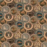 Muted teal and taupe sporting medallions with sailing, tennis and rowing scenes