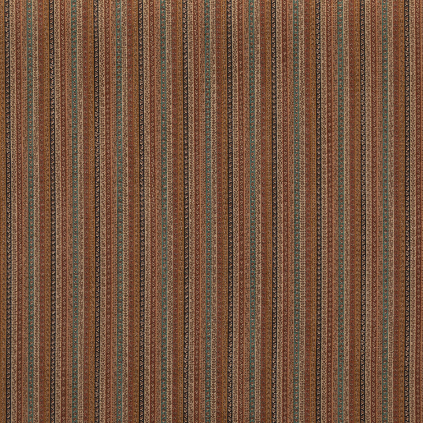 Antique rust, teal and brown vertical stripes with fine woven ornamental detailing