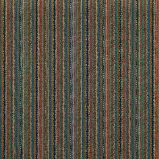 Deep teal striped fabric with rust, olive and stone patterned vertical bands