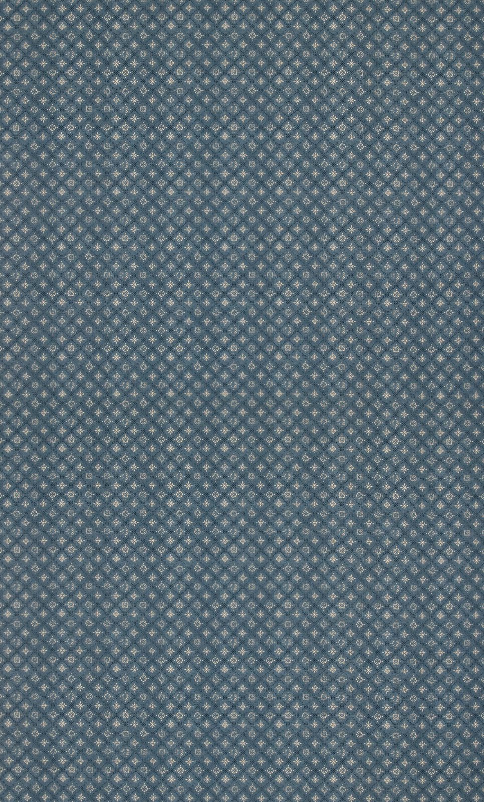 Close view of blue-grey indigo trellis with tiny pale diamond details