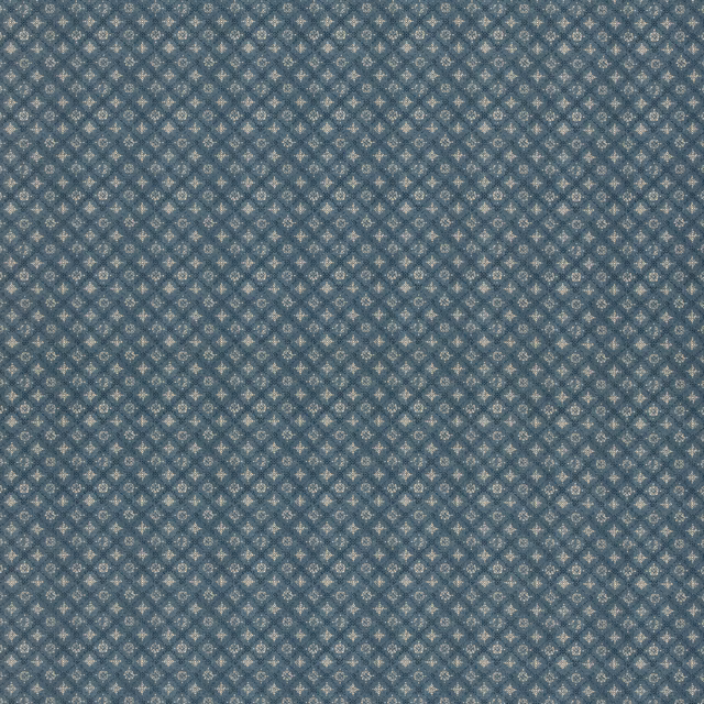 Close view of blue-grey indigo trellis with tiny pale diamond details