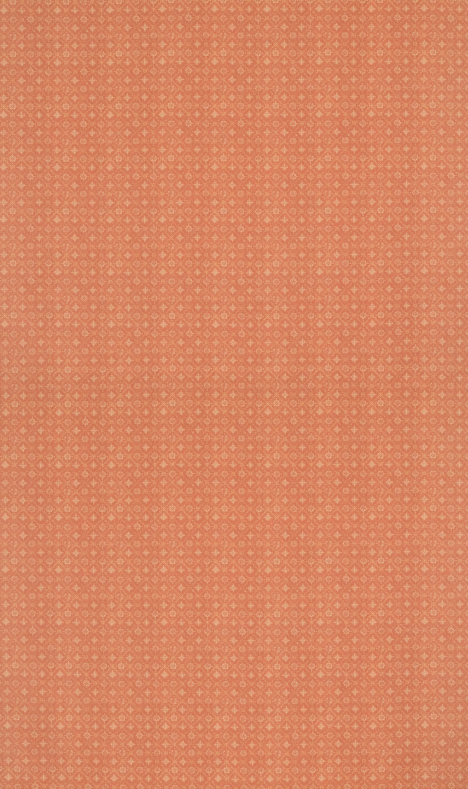 Muted russet terracotta fabric with a tiny pale trellis and floral-style woven motif