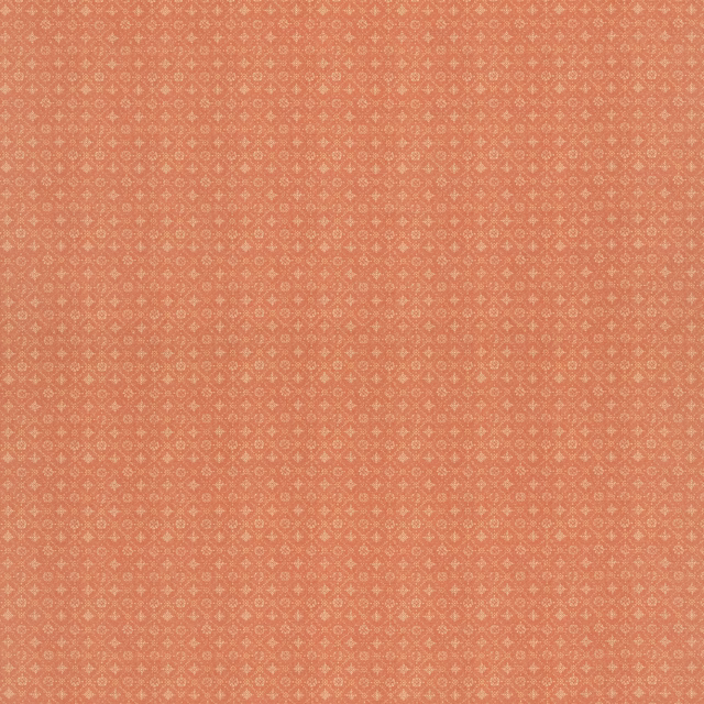 Muted russet terracotta fabric with a tiny pale trellis and floral-style woven motif