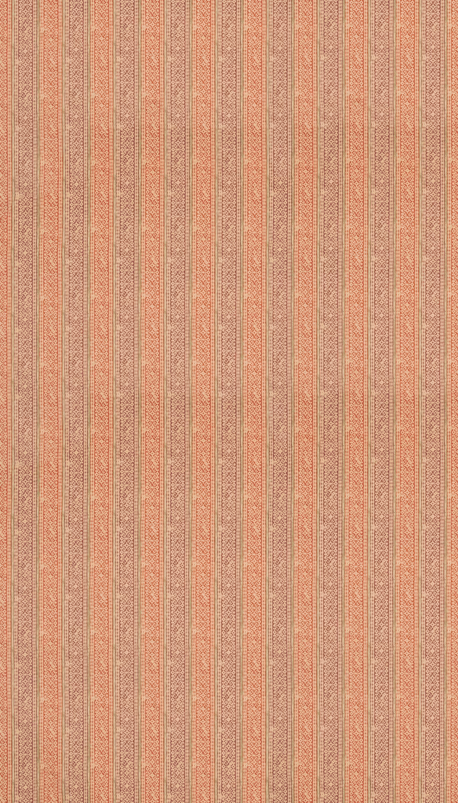 Warm russet cotton with slim plum stripes and tiny woven geometric details