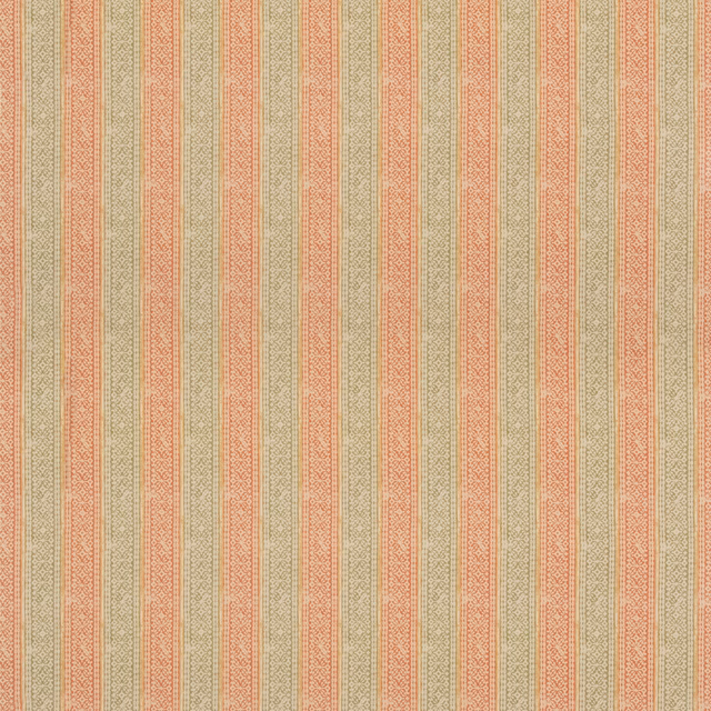 Muted coral red and sage green striped cotton with fine woven detailing