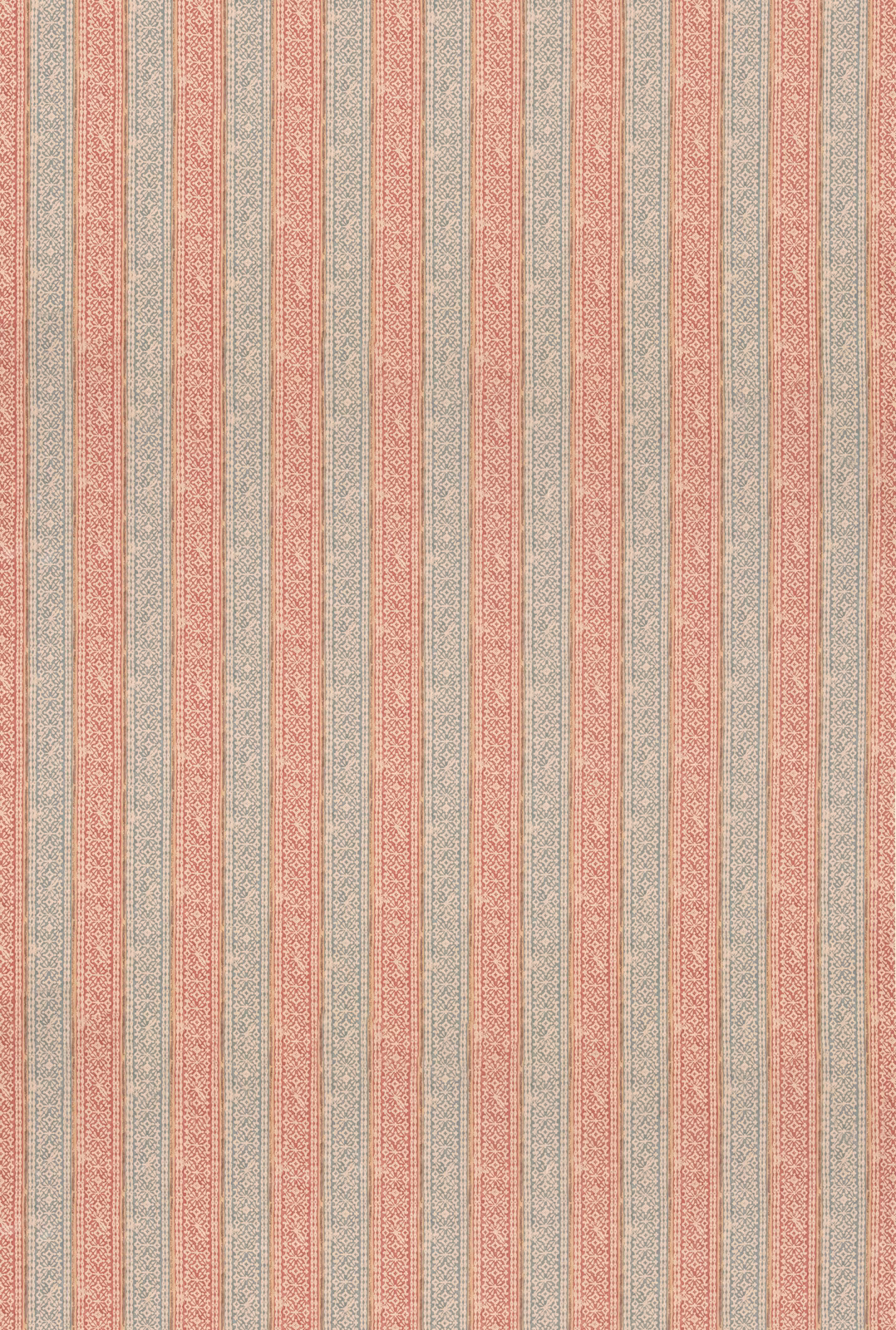 Dusty coral and cool teal vertical cotton stripes with fine woven detailing