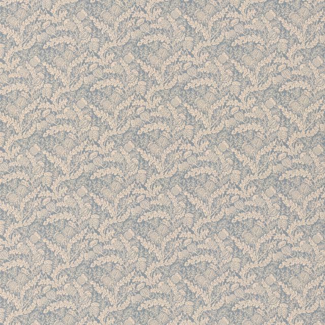 Moorland Blue cotton with pale blue ground and dense ivory botanical sprigs