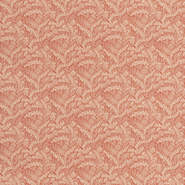 Dusty russet cotton with a small pale scrolling leaf motif
