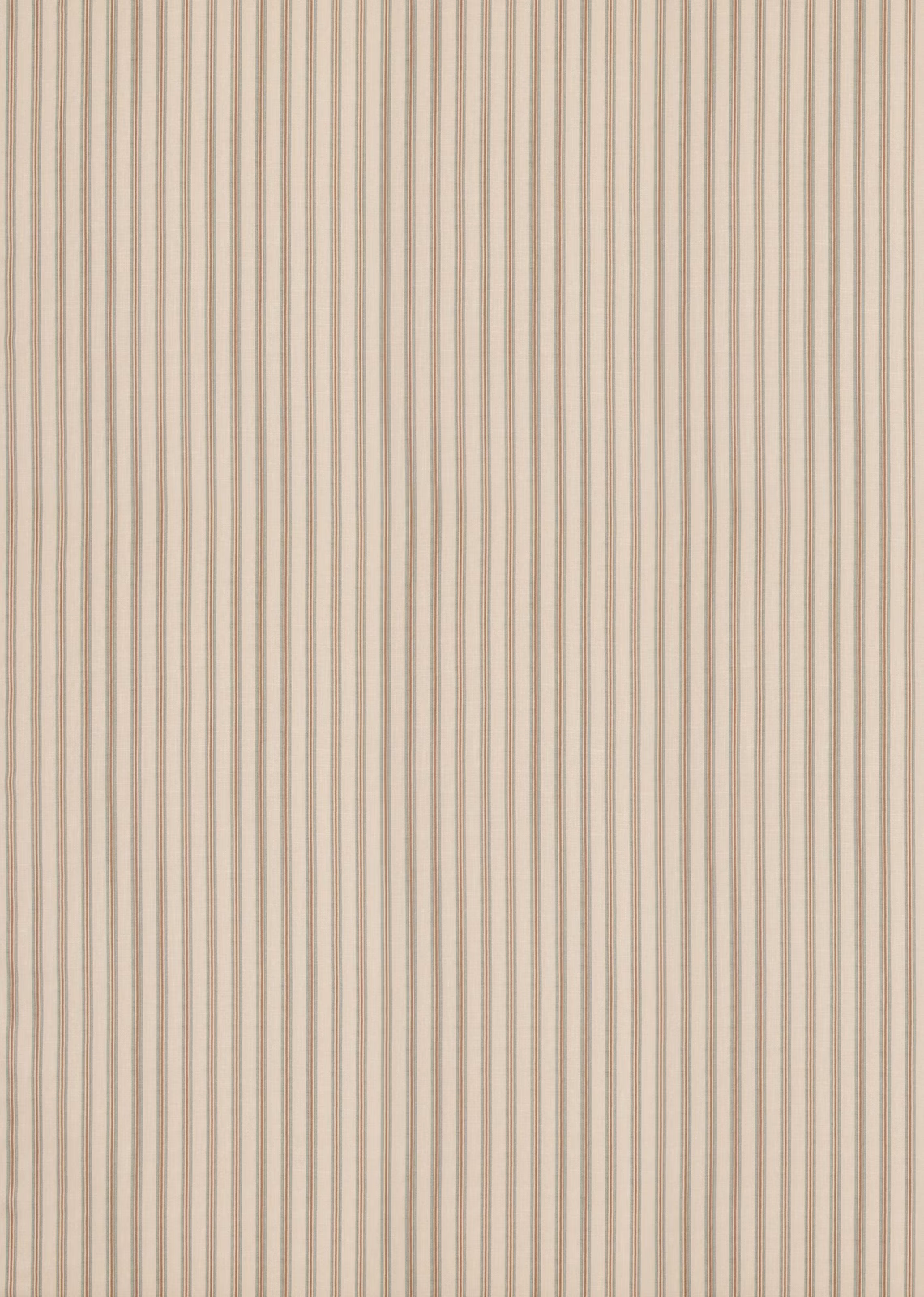 Pale beige linen-viscose swatch with fine muted old-blue vertical stripes
