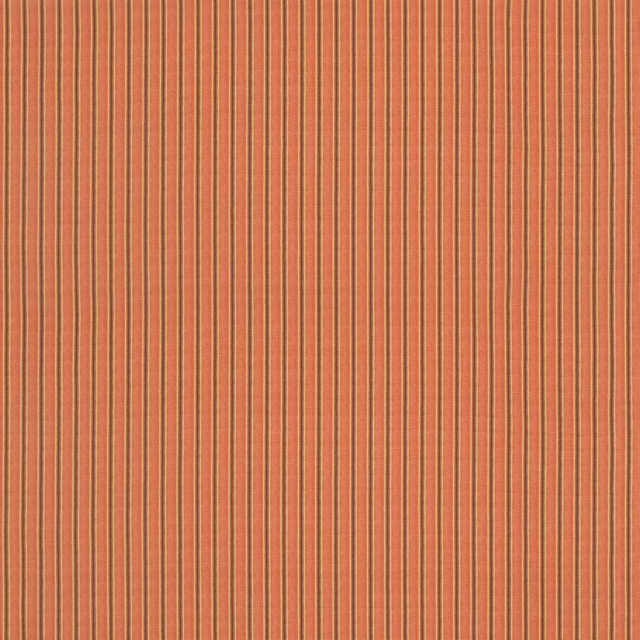 Warm russet terracotta fabric with fine olive vertical woven stripes