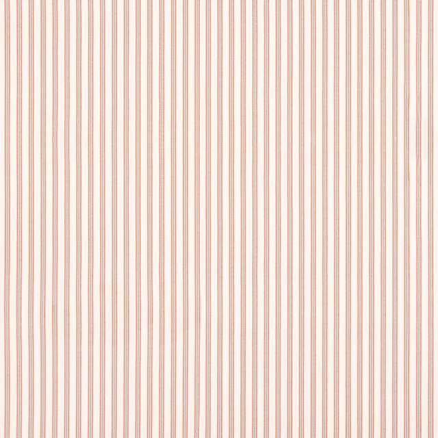 Fine blush fabric with narrow russet and muted teal vertical stripes