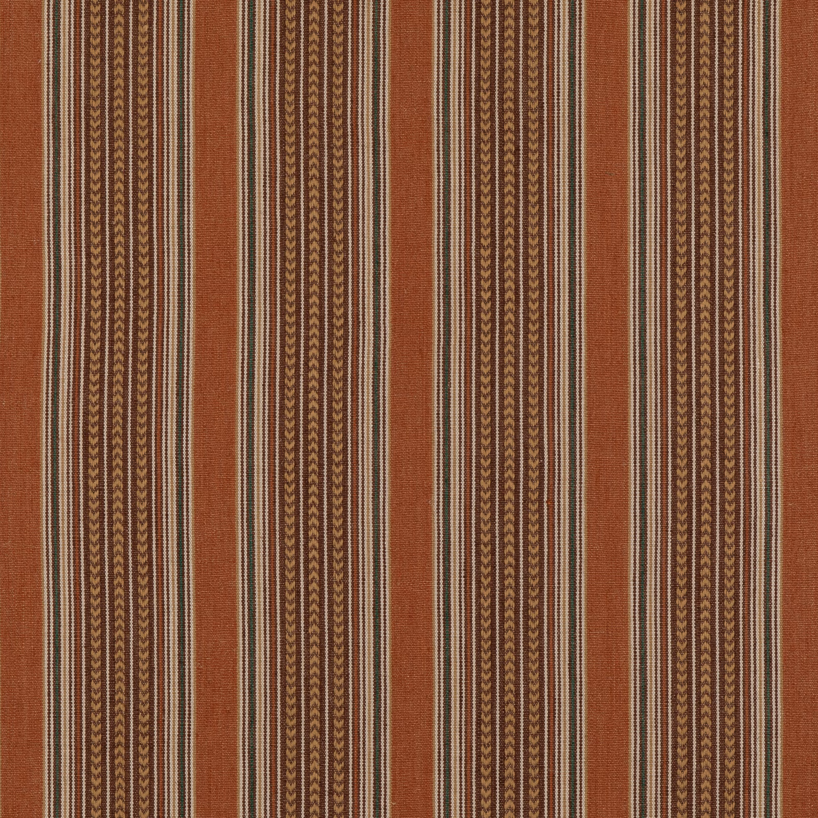 Warm spice terracotta textile with vertical cream, brown and olive chevron stripes
