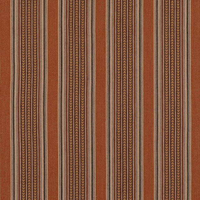 Warm spice terracotta textile with vertical cream, brown and olive chevron stripes