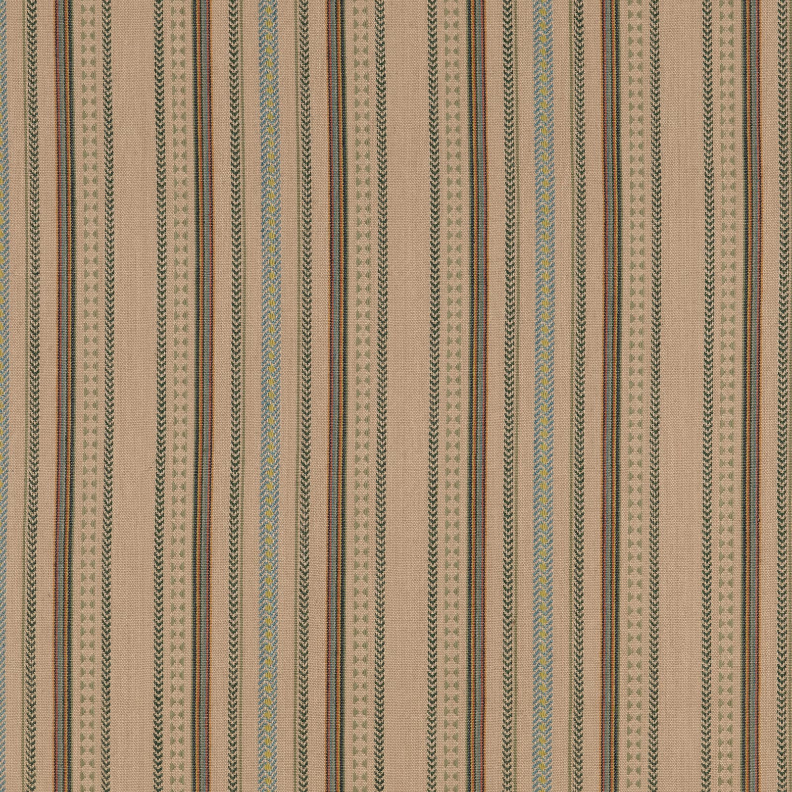 Muted lovat green striped weave with brown, taupe, sand and blue-grey chevron lines