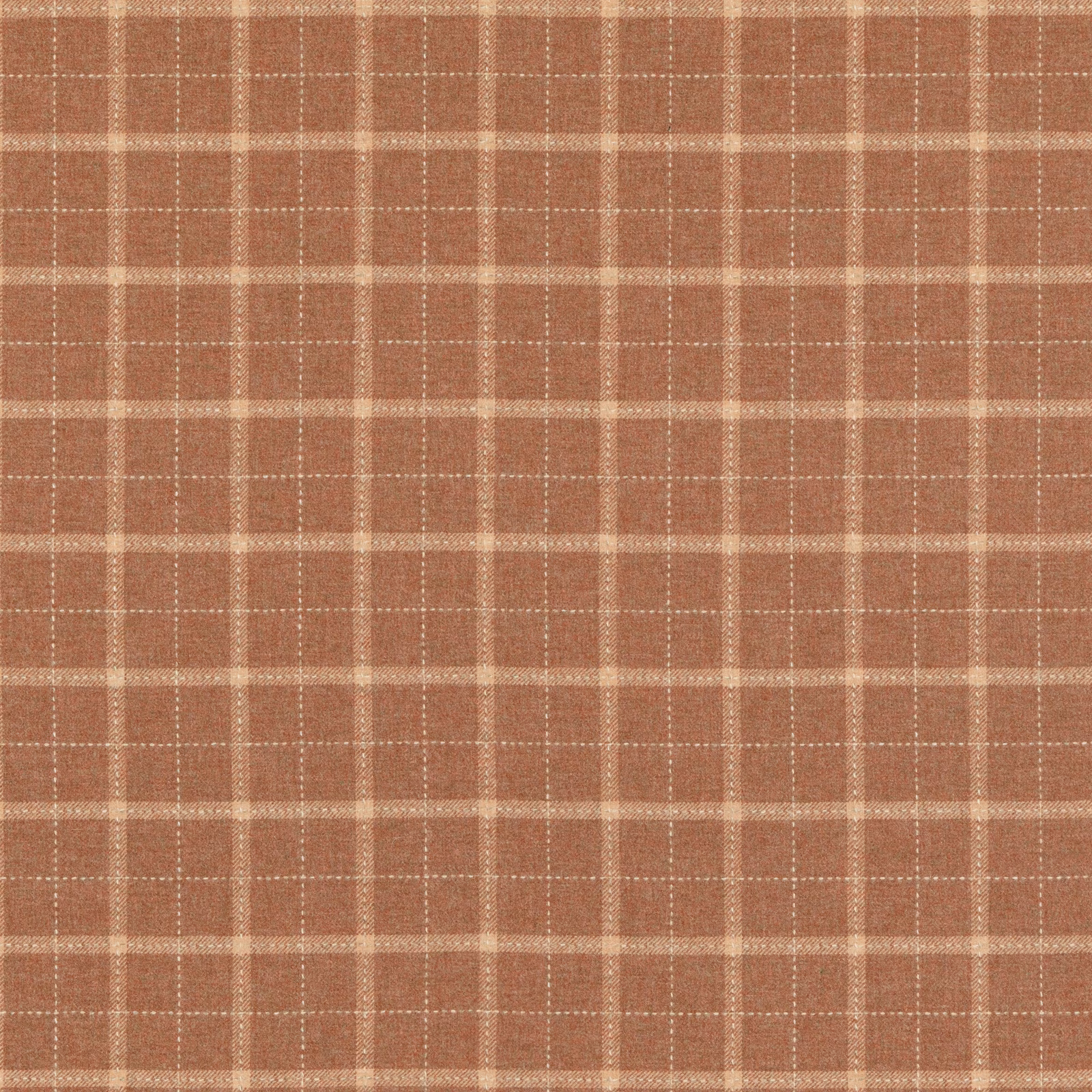 Warm russet wool check with cream grid lines and softly textured weave
