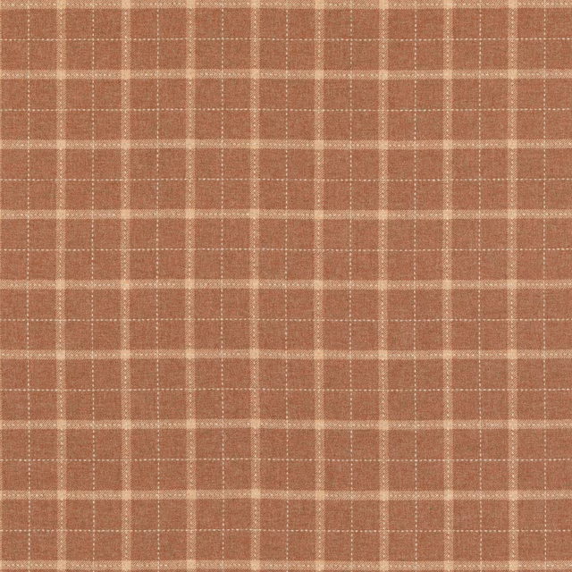 Warm russet wool check with cream grid lines and softly textured weave