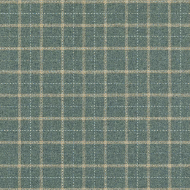 Muted blue-teal wool check with fine oat grid lines and mottled woven texture