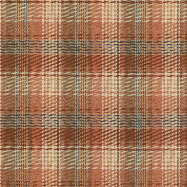 Russet wool plaid with cream, blue-grey and olive-toned checks in a close weave