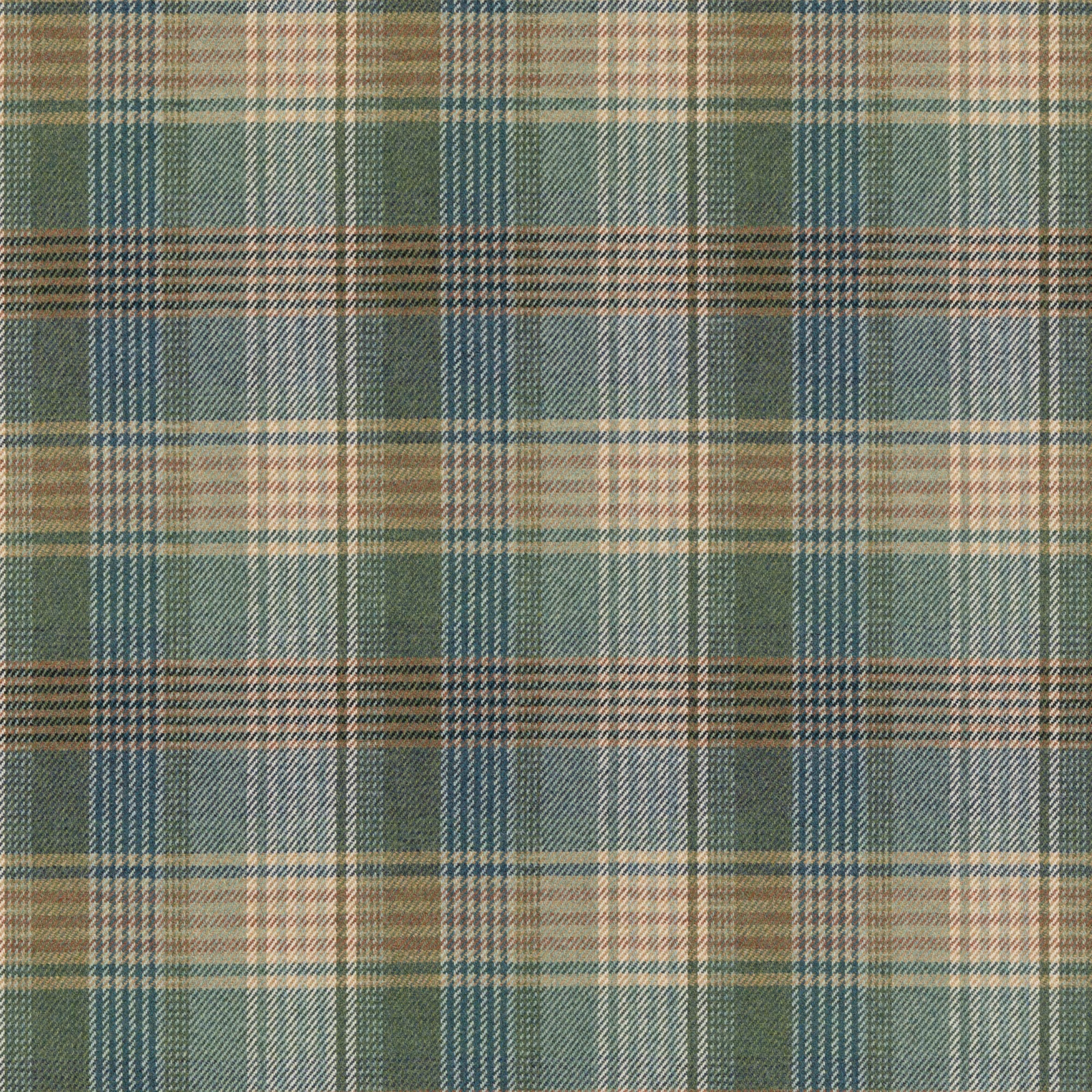 Muted teal, moss and cream plaid in a finely textured wool weave