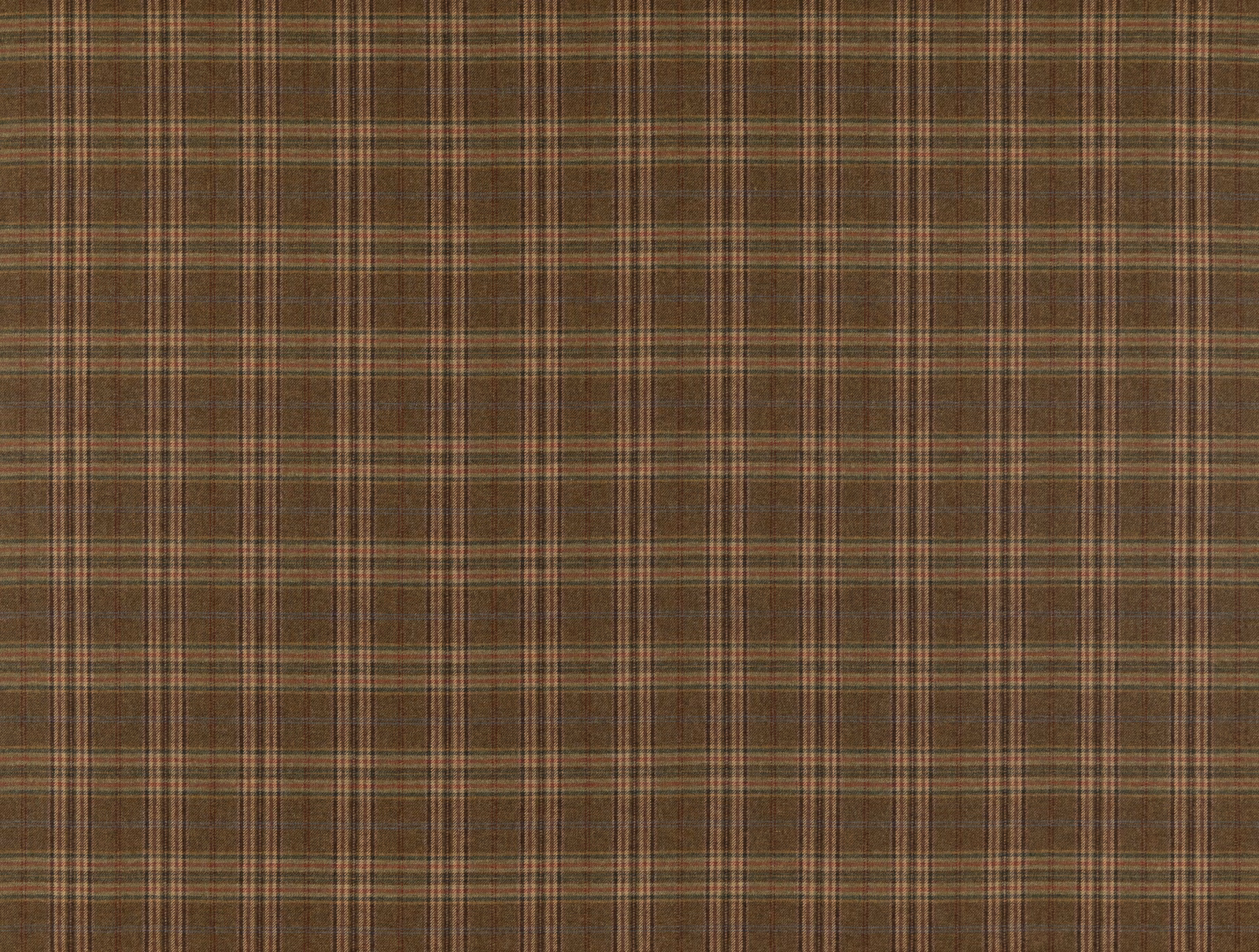 Deep mulberry brown wool plaid with olive, russet and cream lines