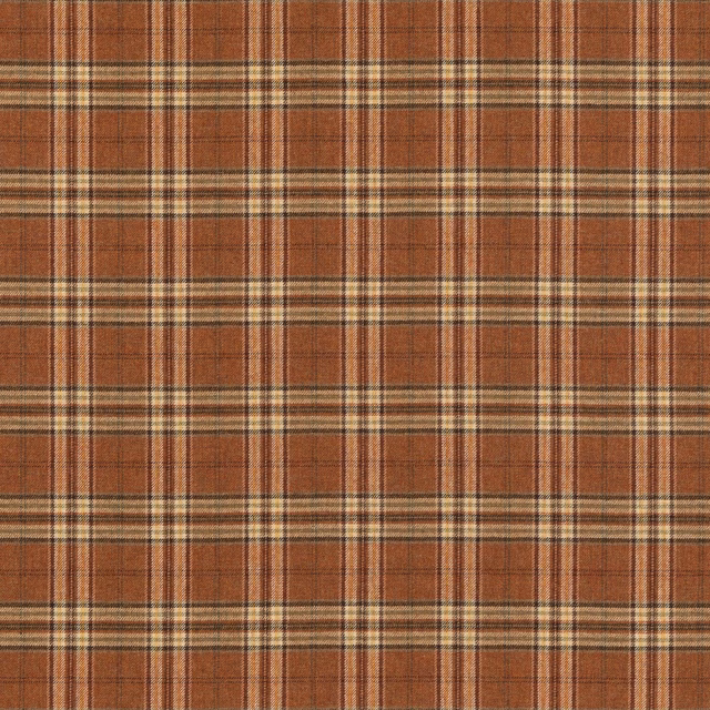 Warm russet wool plaid with cream, charcoal and muted ochre cross-lines