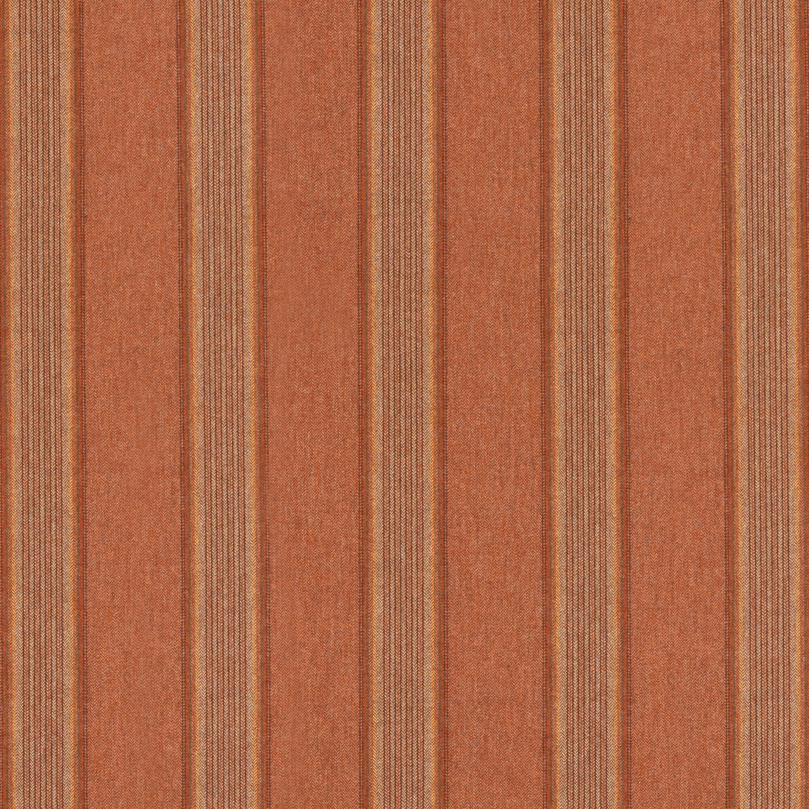 Warm russet wool fabric with fine vertical tan, olive and brown stripes