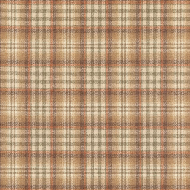Muted beige, rust and olive plaid with visible woollen weave