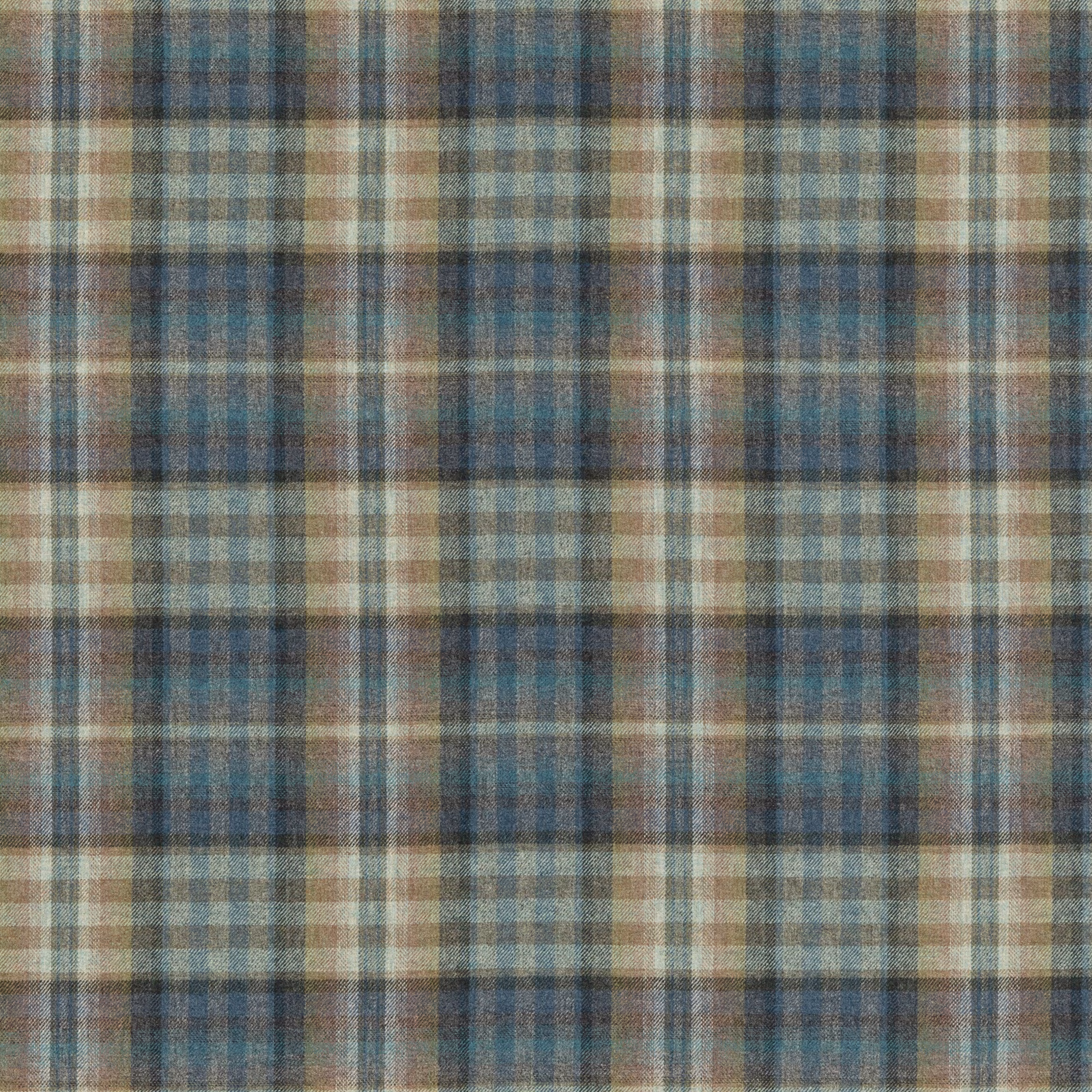 Muted blue and teal wool plaid with grey and oatmeal checks