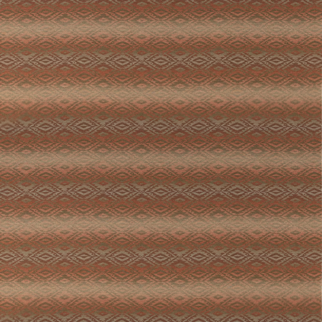 Russet wool fabric with muted terracotta bands and repeating taupe diamond motifs