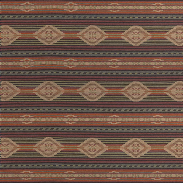 Muted plum and olive wool weave with sandstone diamonds and horizontal geometric stripes