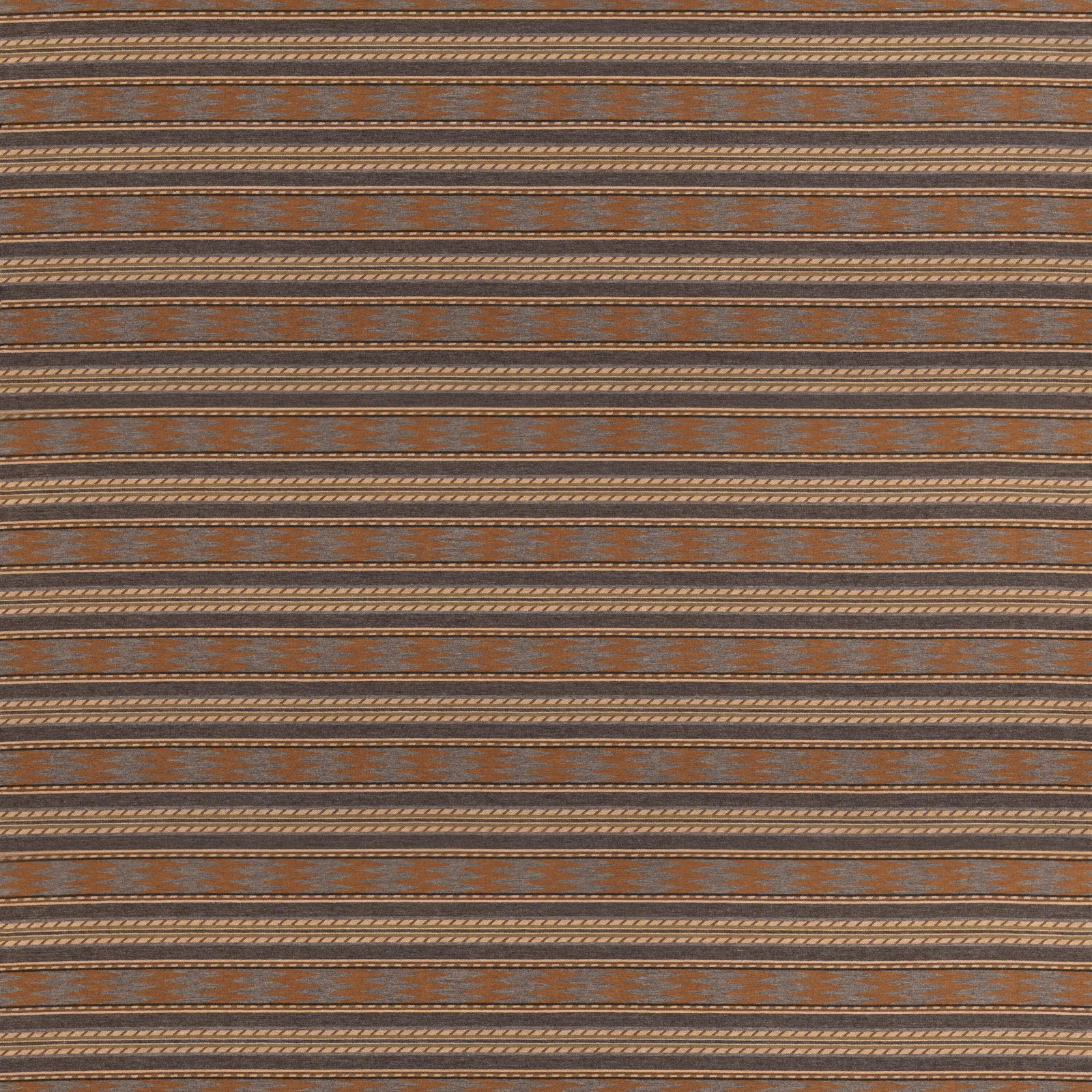 Smoky brown wool stripe with rust bands, taupe lines and tactile woven texture